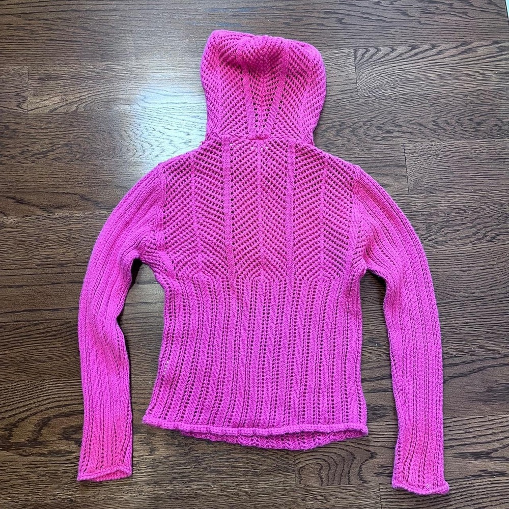 y2k vintage hot pink knit button up henley hooded sweater xs - Picture 8 of 8